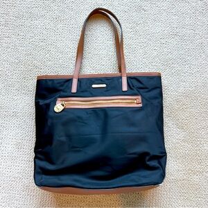 MICHAEL MICHAEL KORS Leather-Trim Nylon Tote Black and Tan